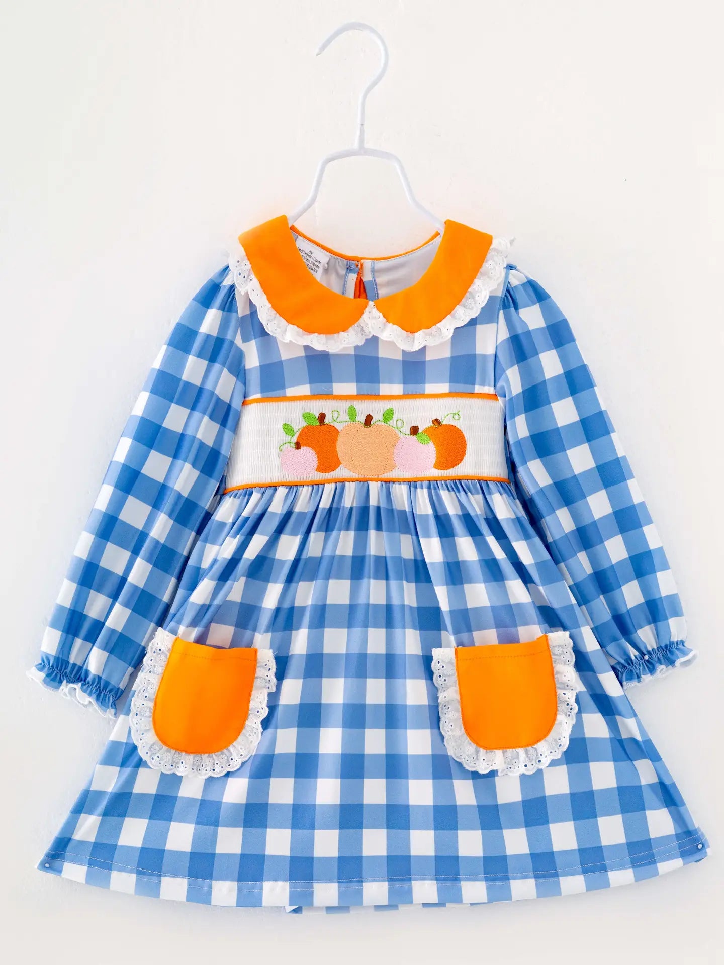 Blue Plaid Pumpkin Smocked Dress