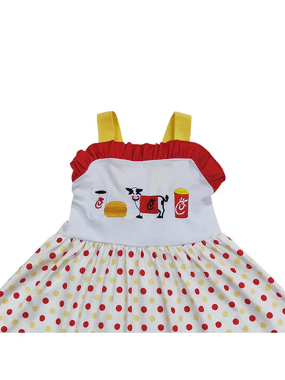 Girls Cow and Chicken Knee Length Dresses