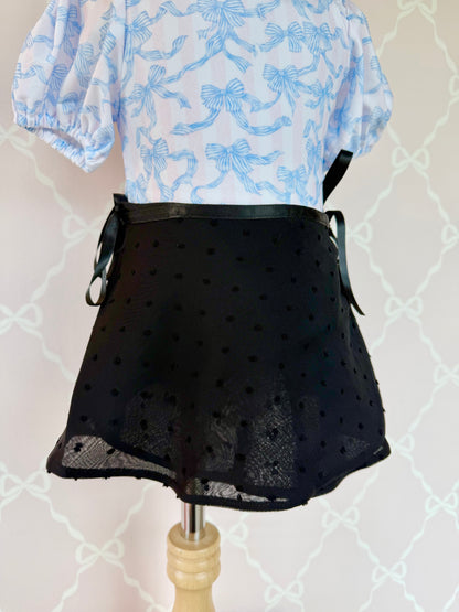 Black Swiss Dot Overlay Tie Skirt