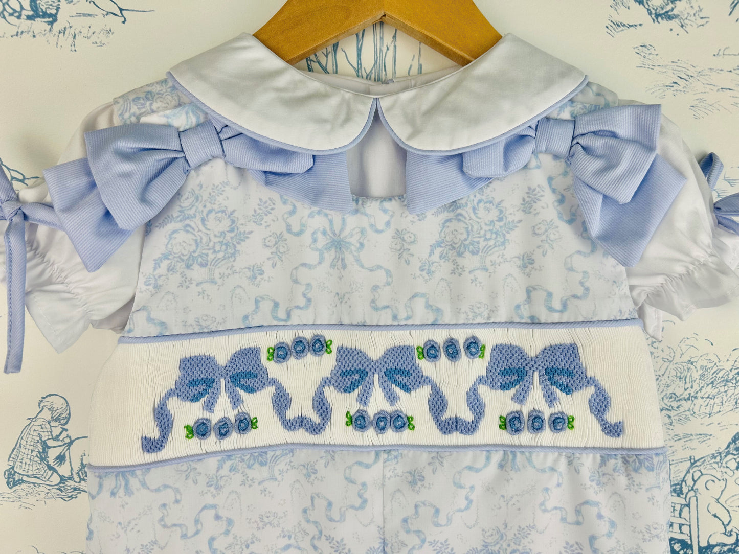 Blue Bows Overalls Set