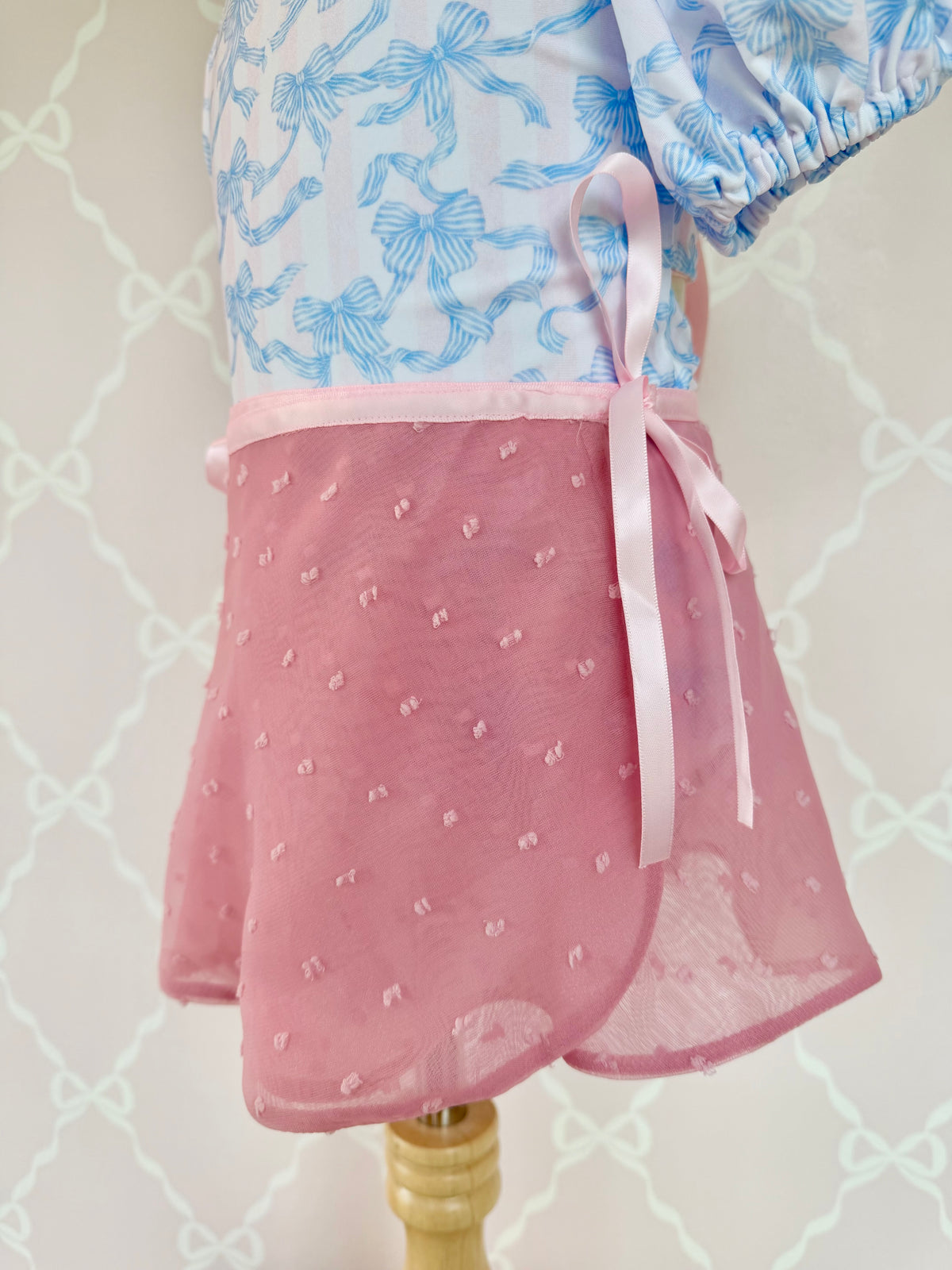Pink Swiss Dot Overlay Tie Skirt