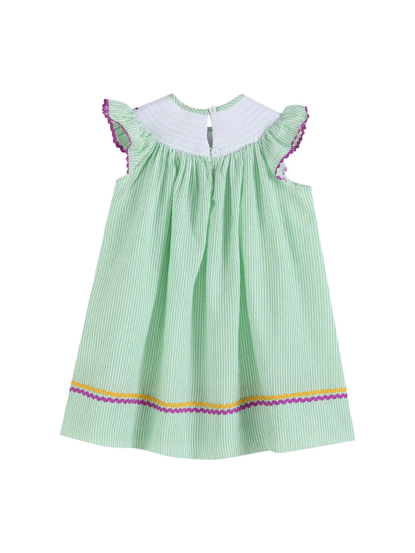 Green and Purple Mardi Gras Smocked Bishop Dress