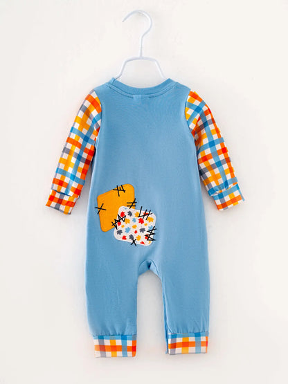 Blue Plaid Pumpkin Patch Boy Romper