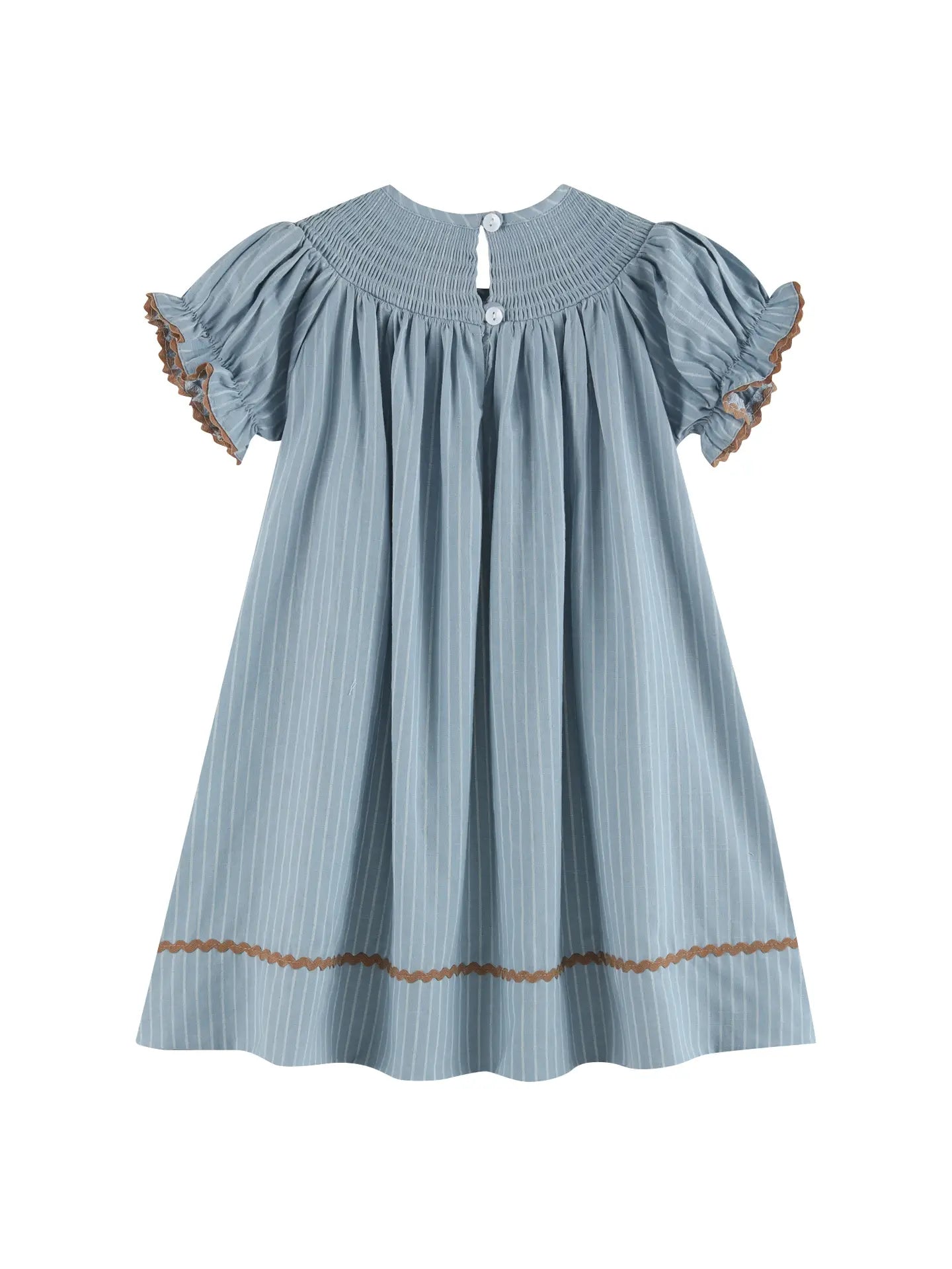 Light Blue Puppy Smocked Bishop Dress