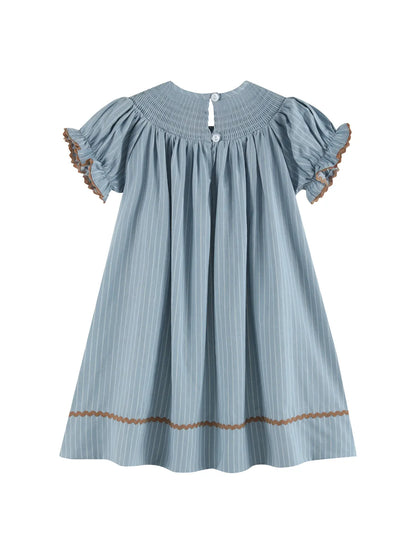 Light Blue Puppy Smocked Bishop Dress