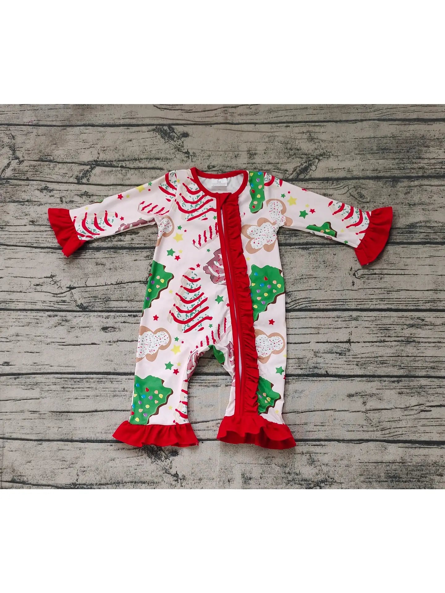 Christmas Tree Cake Long Sleeve Romper