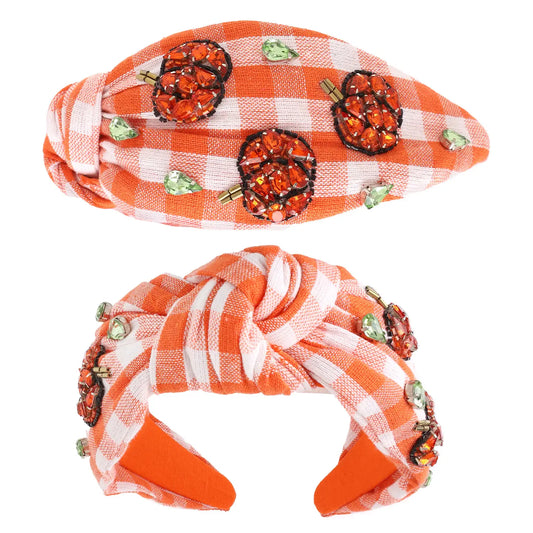 Pumpkin Thanksgiving Crystal Gemstone Headband- Orange