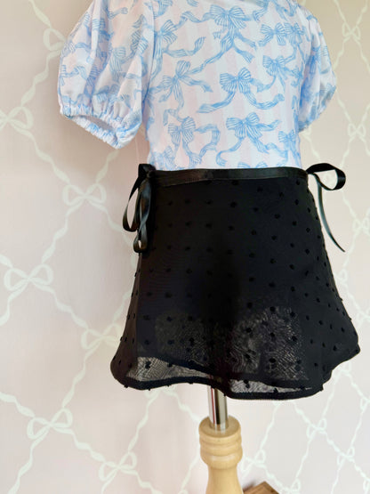Black Swiss Dot Overlay Tie Skirt