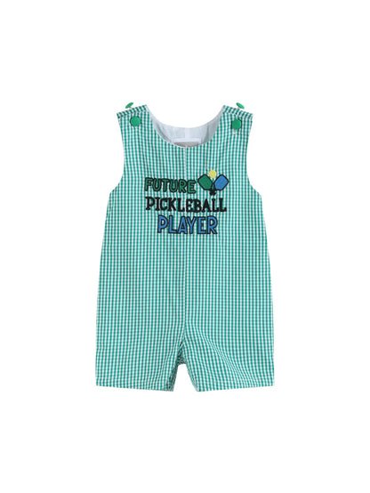 Future Pickleball Player Green Gingham Romper