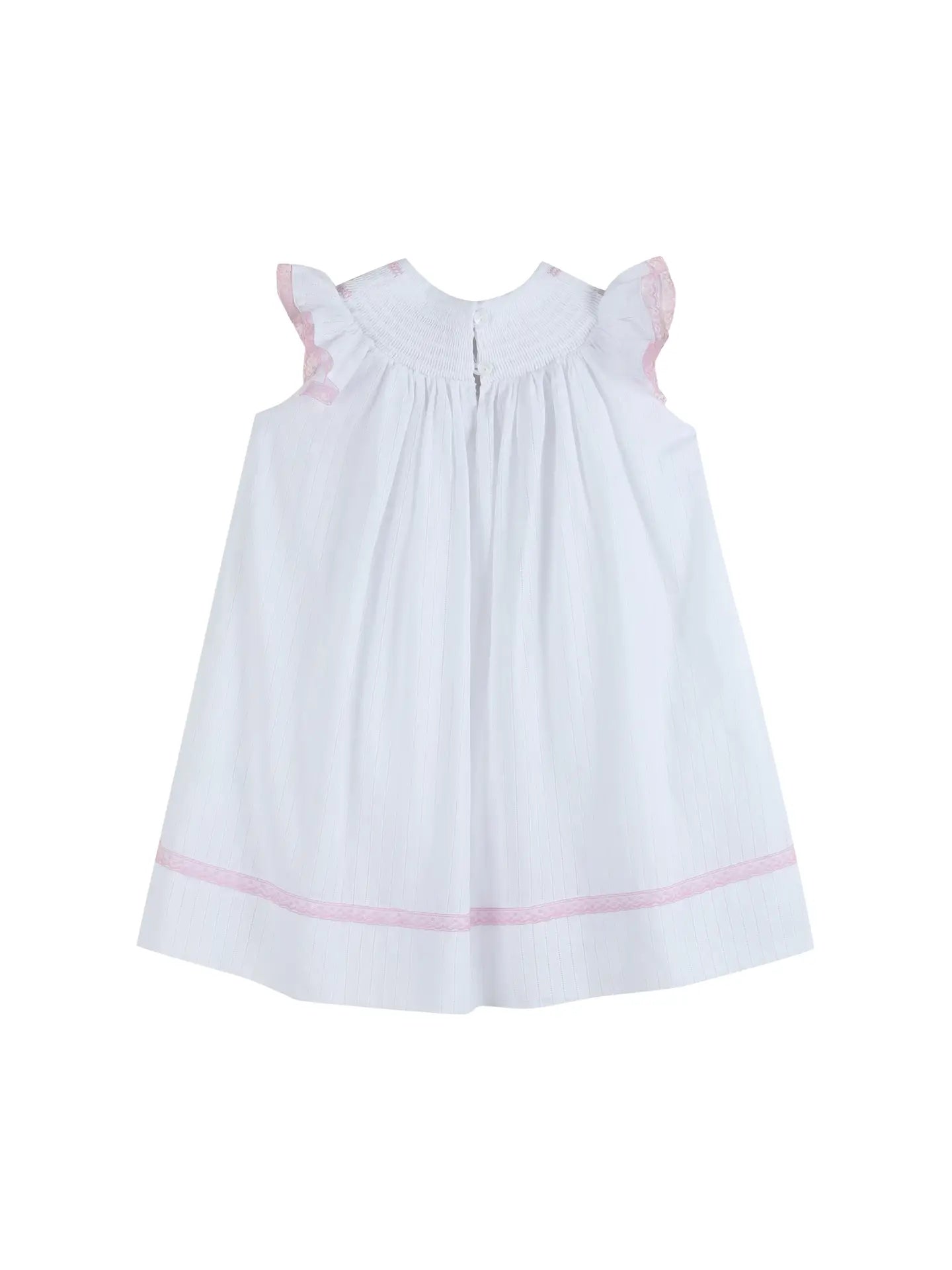 White and Pink Cross Smocked Bishop Dress