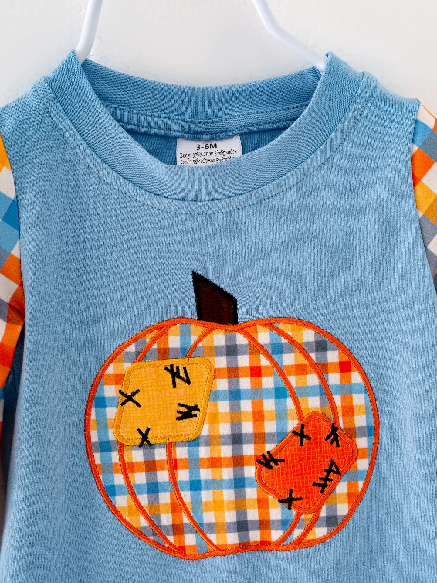 Blue Plaid Pumpkin Patch Boy Romper