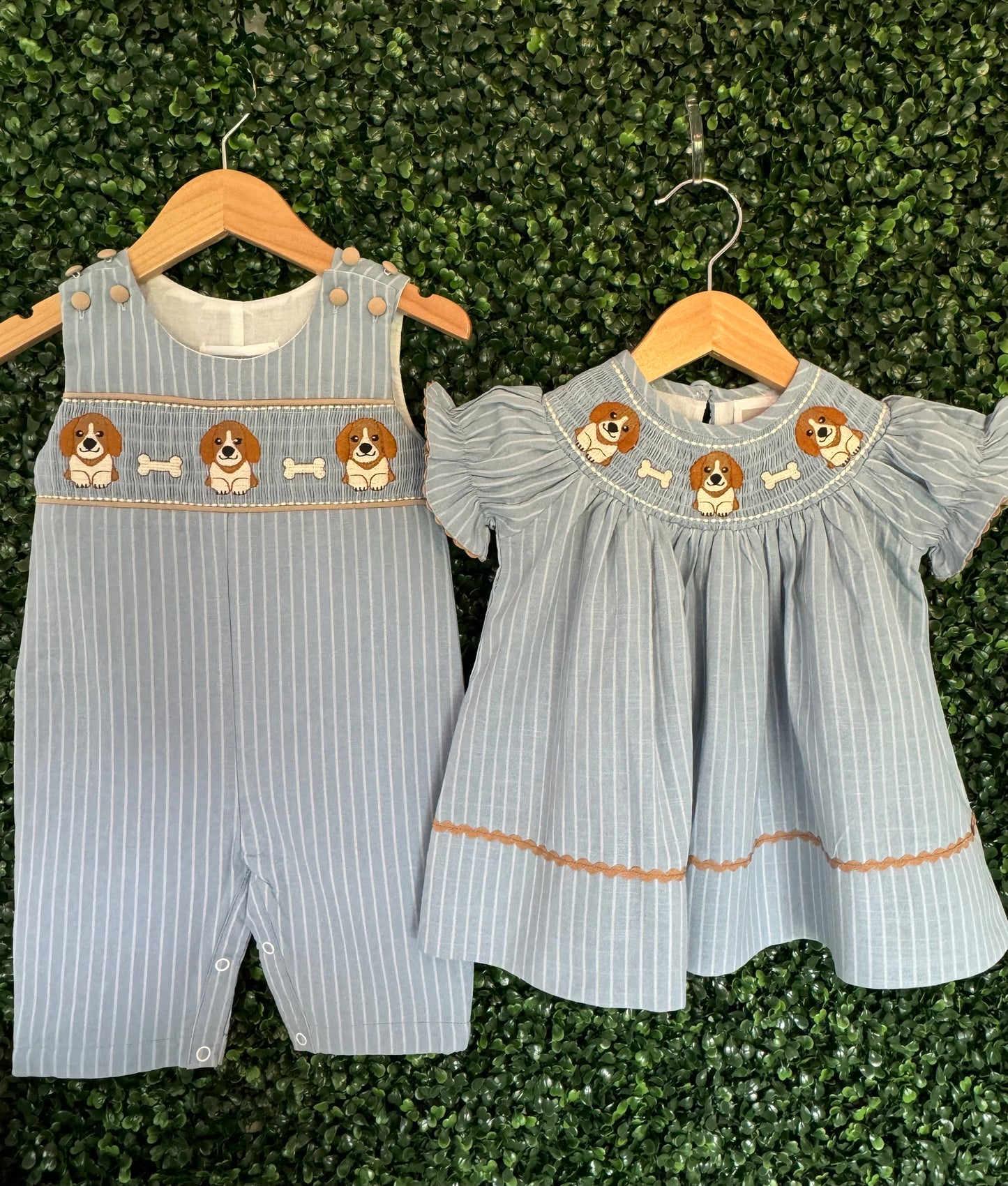 Light Blue Puppy Smocked Overalls