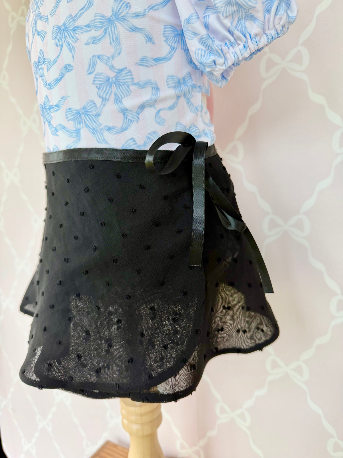 Black Swiss Dot Overlay Tie Skirt