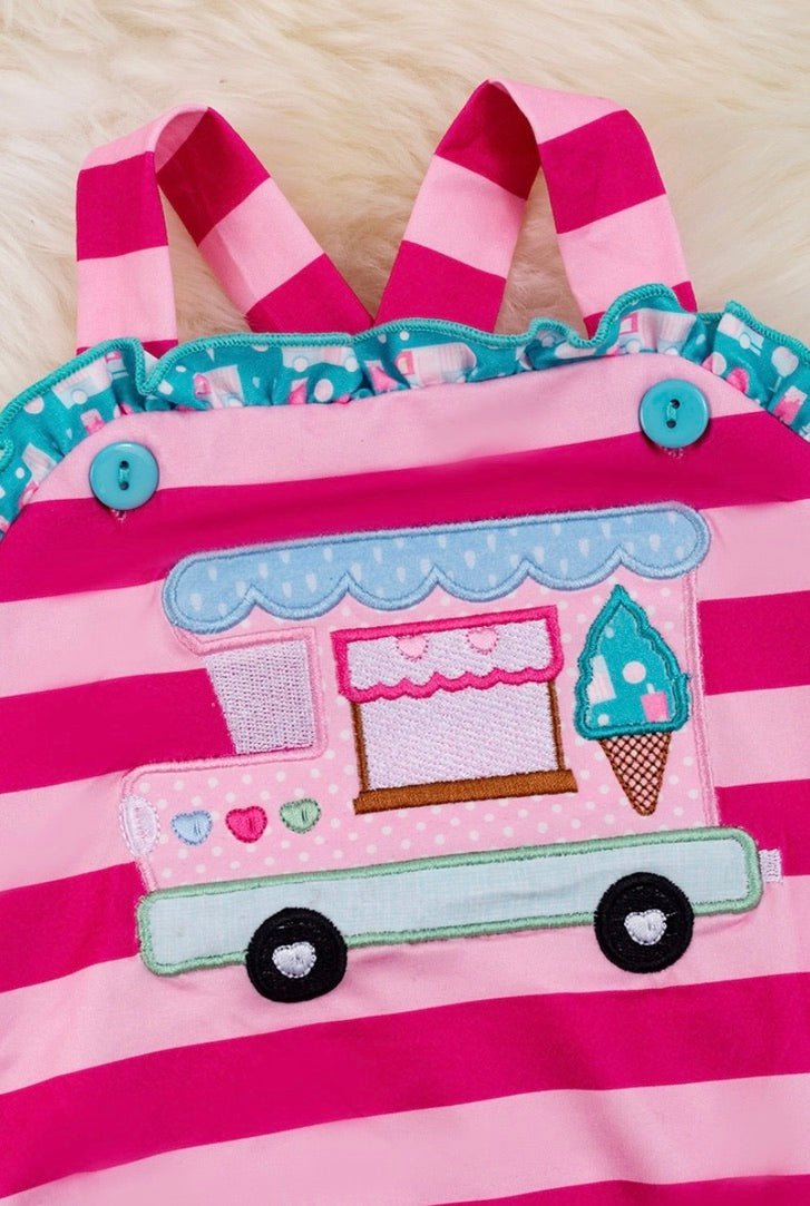 Pink Stripe Embroidered Ice Cream Truck Bubble