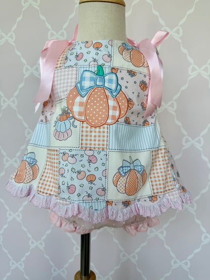 Patchwork Pumpkin Short Sleeve Bloomer Set