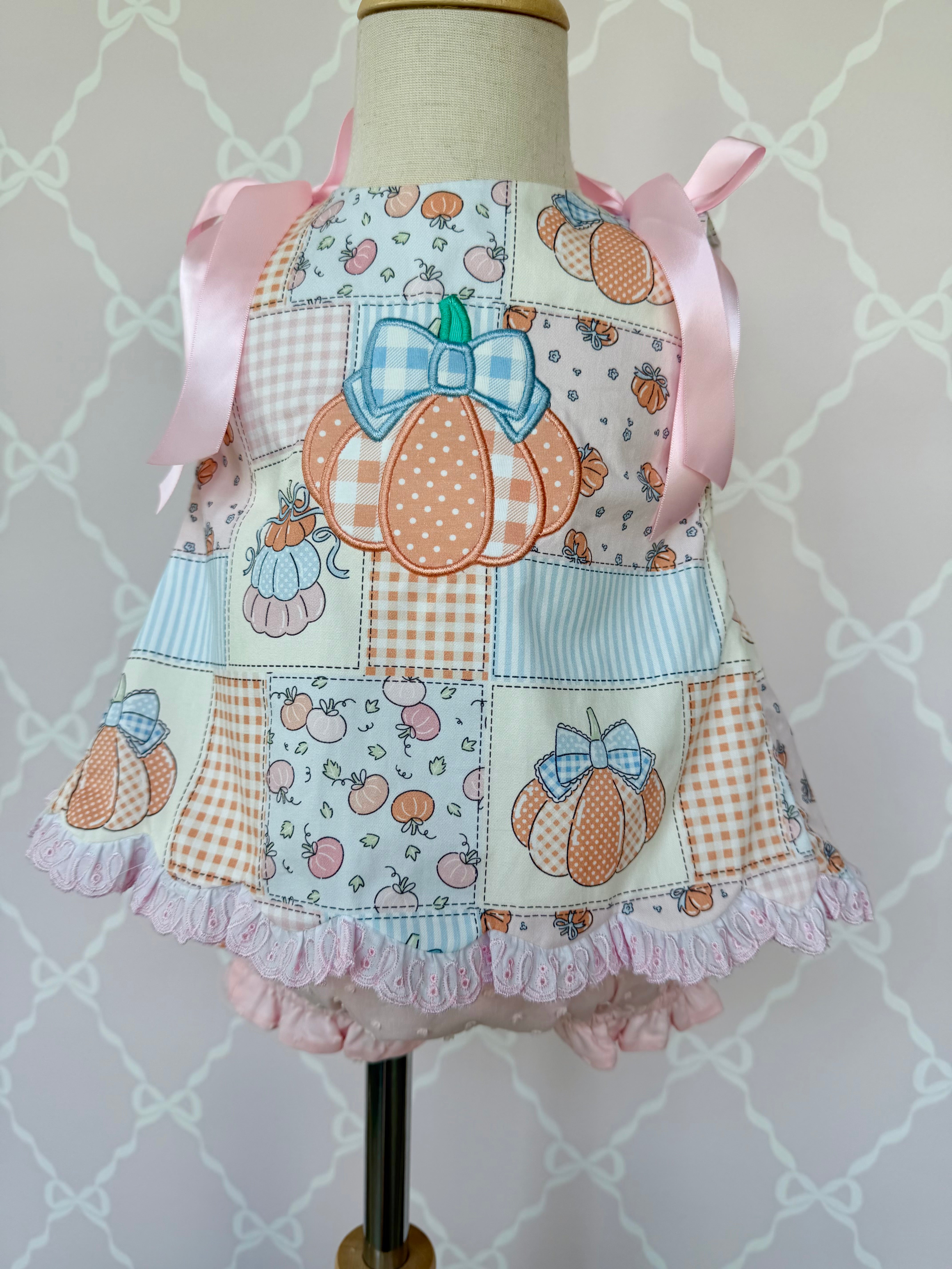 Patchwork Pumpkin Short Sleeve Bloomer Set