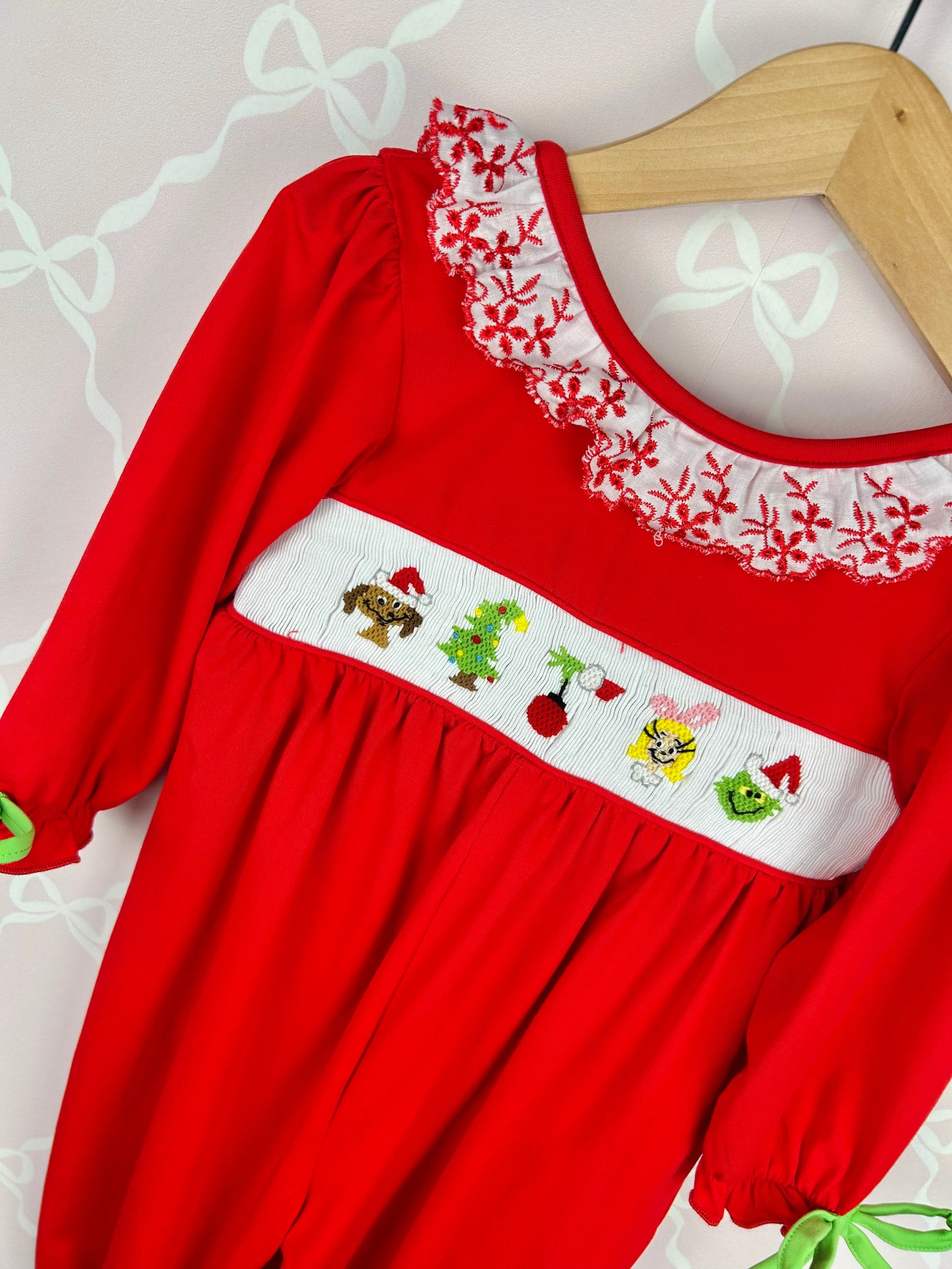 Grinch Smocked Girls Romper