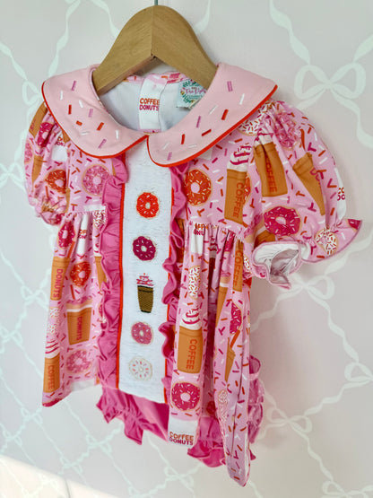 Donuts & Coffee Smocked Bloomer Set
