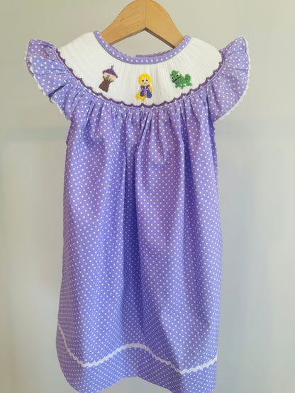 The Lost Princess Purple Polka-Dot Smocked Dress