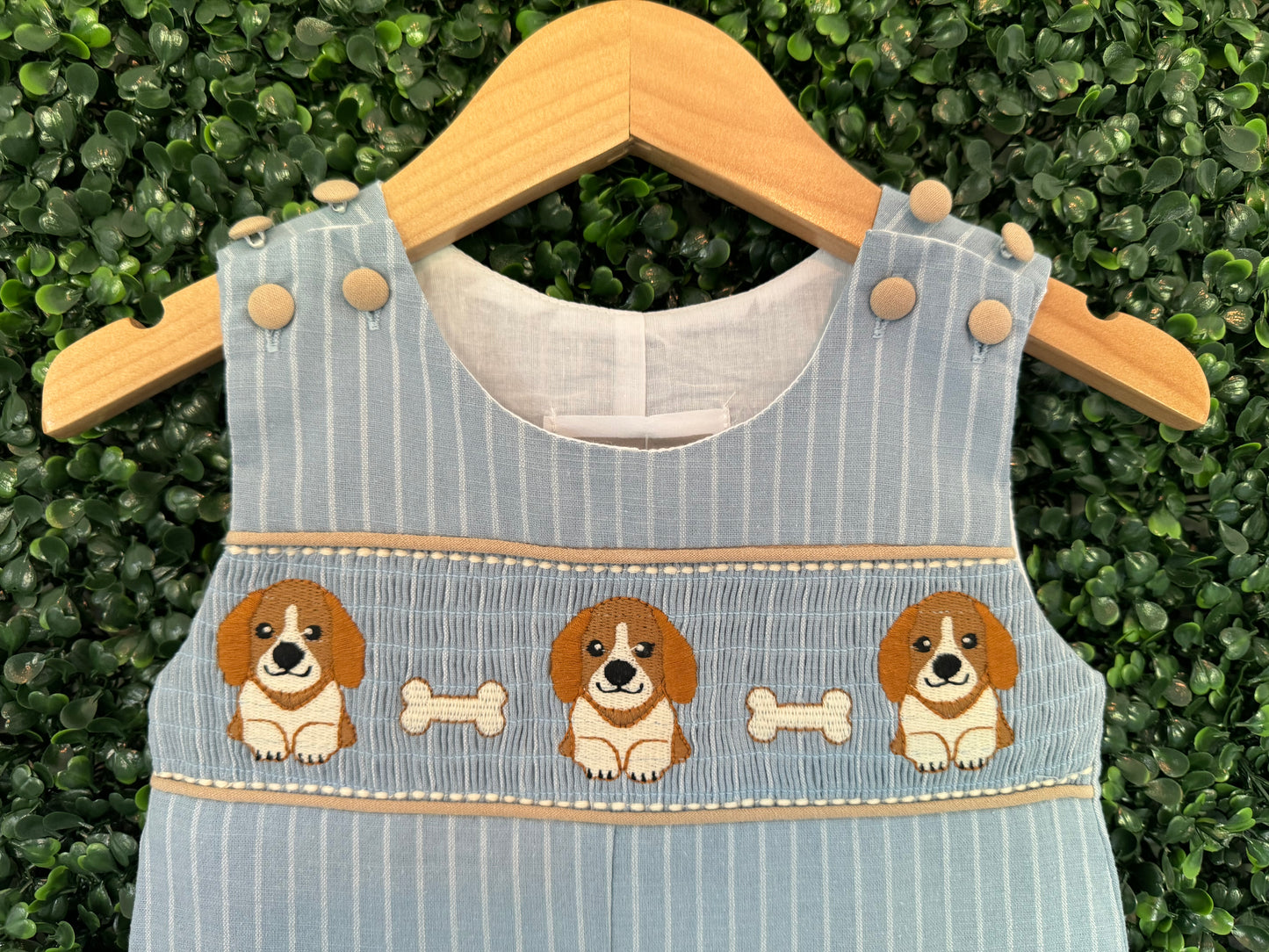 Light Blue Puppy Smocked Overalls