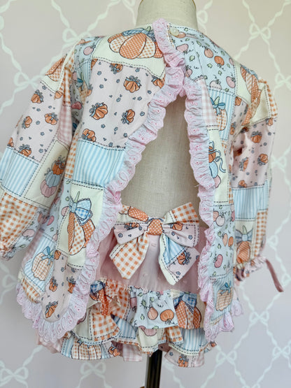 Patchwork Pumpkin Long Sleeve Bloomer Set