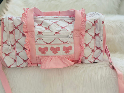 Pink Bow Smocked Duffel Bag