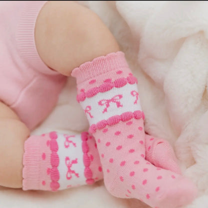Little Stocking Co. Pink Scallop Bow Socks