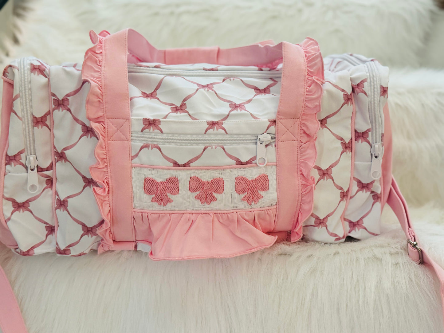 Pink Bow Smocked Duffel Bag