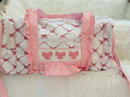 Pink Bow Smocked Duffel Bag