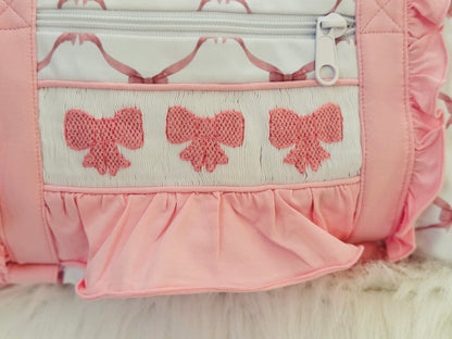 Pink Bow Smocked Duffel Bag