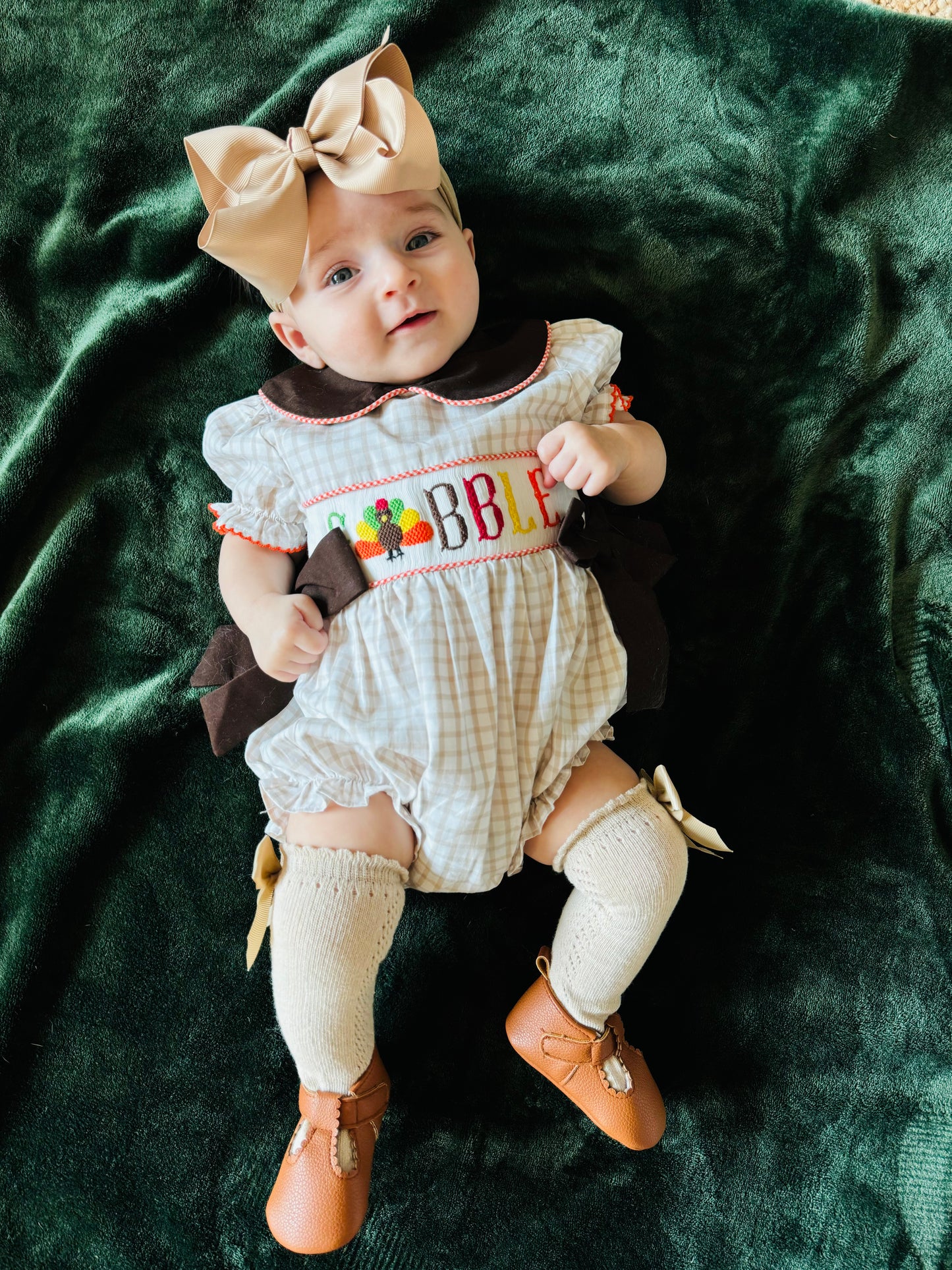 Turkey "Gobble" Hand Smocked Bubble