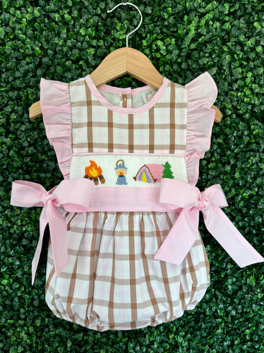 Pink Camping Smocked Bubble