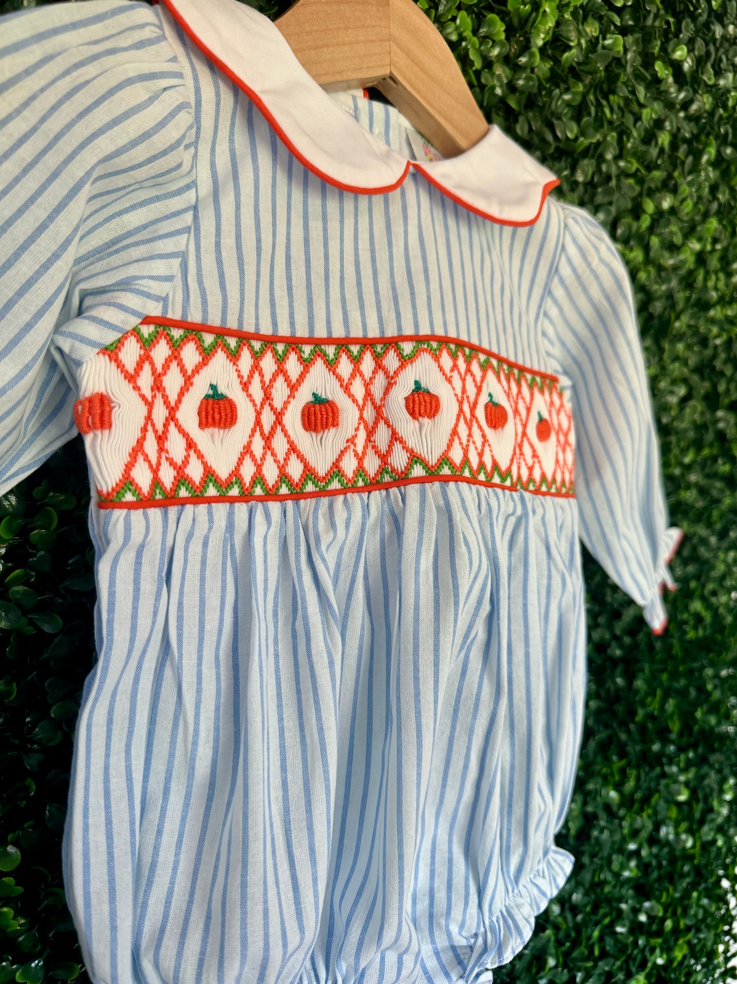 Geometric Smocked Pumpkin Bubble With Long Sleeves