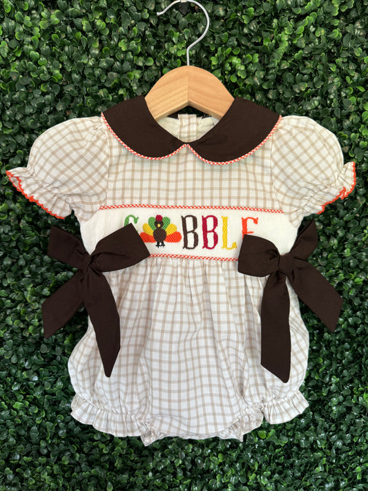 Turkey "Gobble" Hand Smocked Bubble