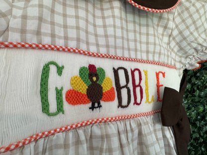 Turkey "Gobble" Hand Smocked Bubble