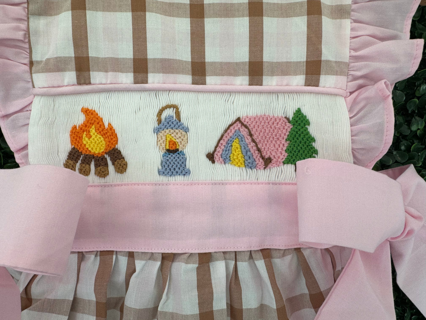 Pink Camping Smocked Bubble