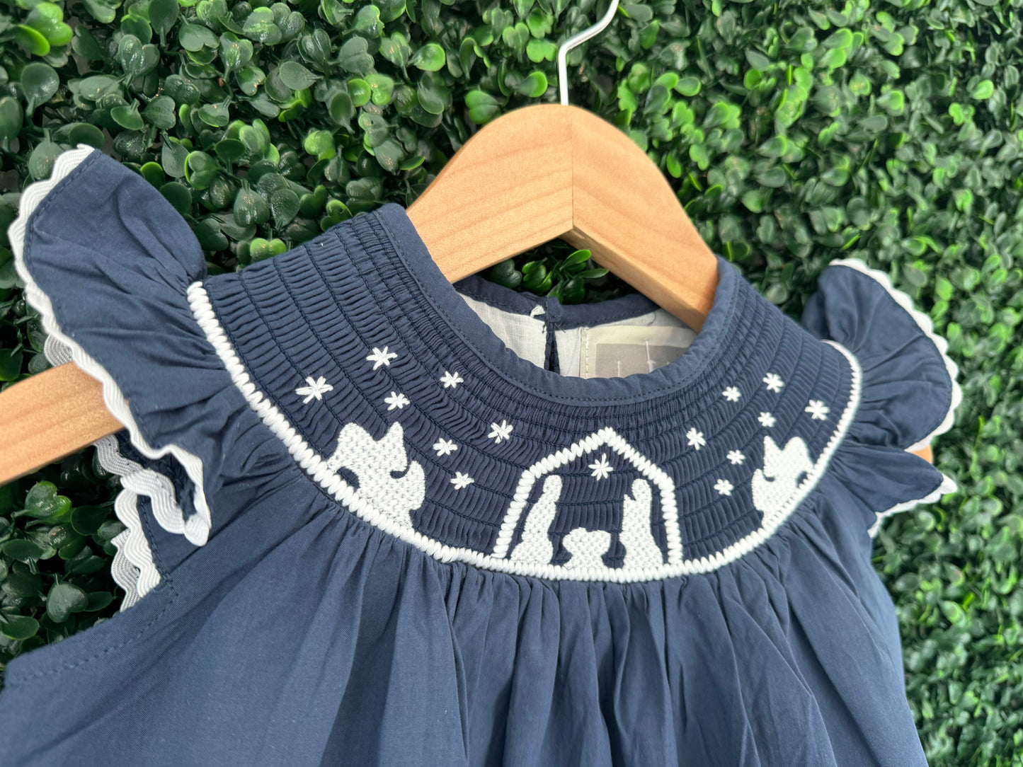 Navy Blue Nativity Smocked Christmas Dress