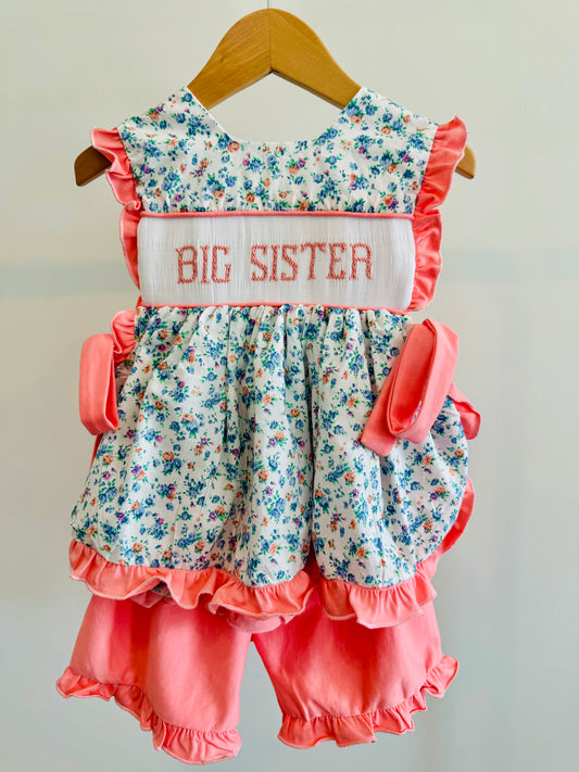 Big Sister Floral Smocked Apron Set