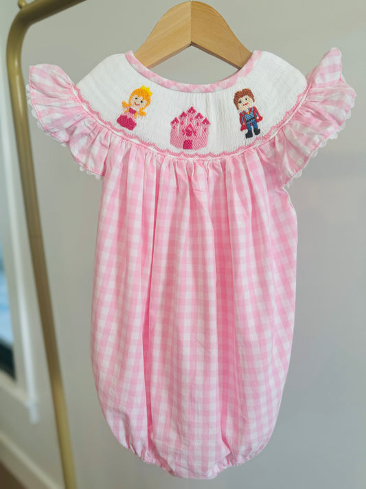 Smocked Sleeping Princess Bubble with Pink Check