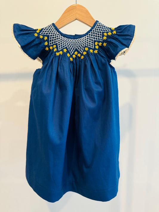 Navy Sunflower Smocked Dress