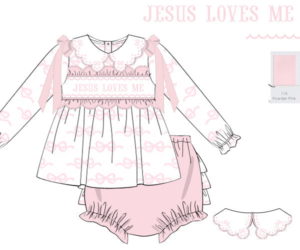PO1228 Jesus Loves Me Girls Bloomer Set PREORDER