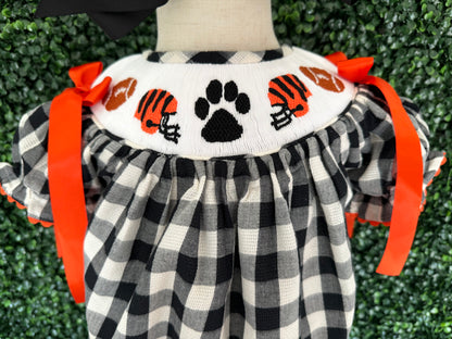 Hand smocked Orange and Black Football Bubble