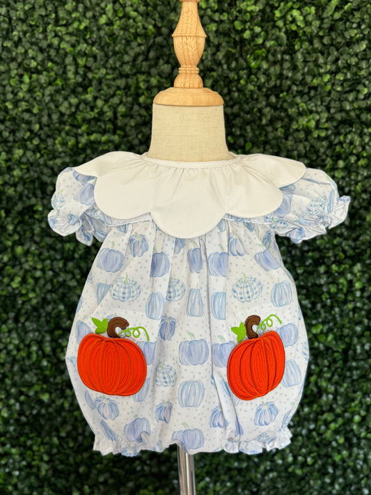 Blue Pumpkin Appliqué Bubble with Scalloped Collar