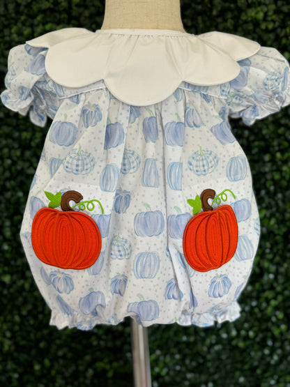 Blue Pumpkin Appliqué Bubble with Scalloped Collar