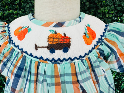 Pumpkin Patch Hand Smocked Bishop Dress