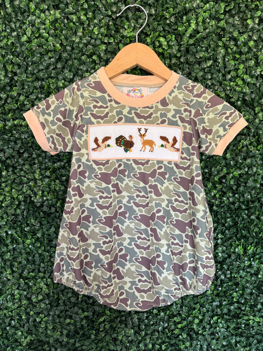 Camo Hunting Smocked Bubble