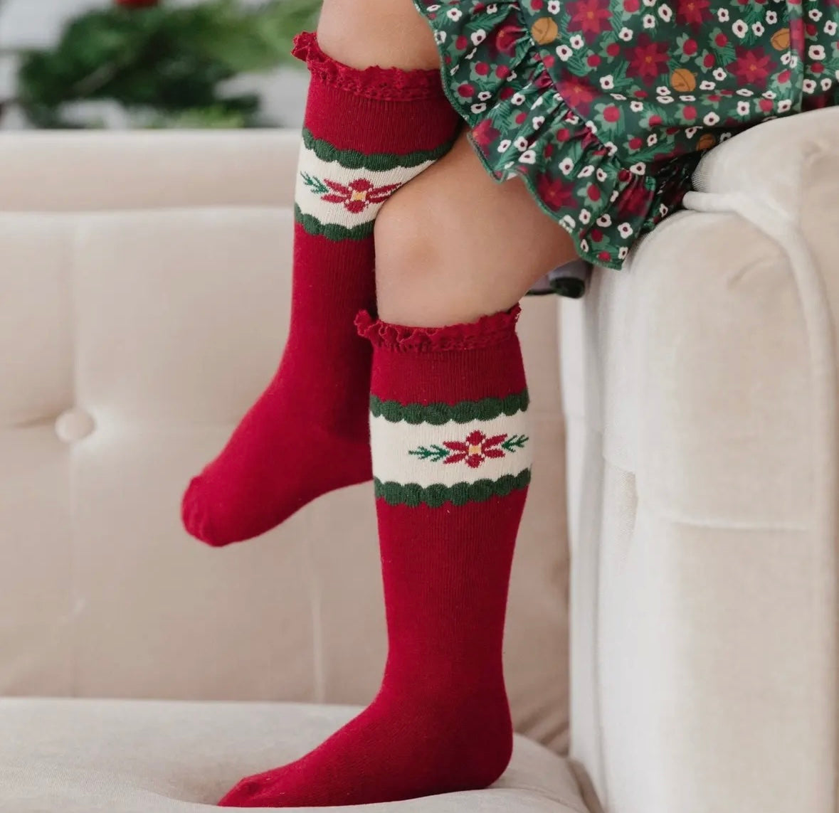 Little Stocking Co Poinsettia Knee Socks