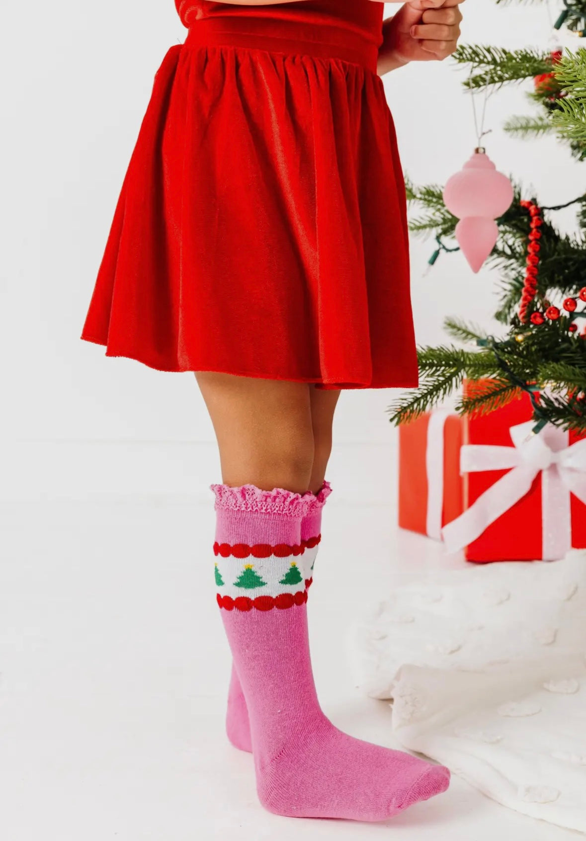 Little Stocking Co Christmas Tree Pink Socks
