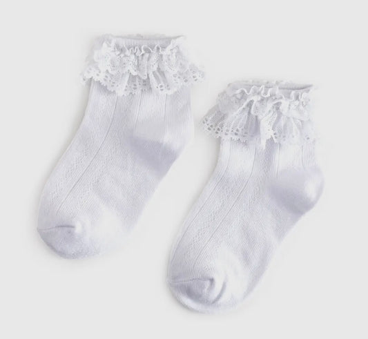Little Stocking Co Lace Bobby Socks White