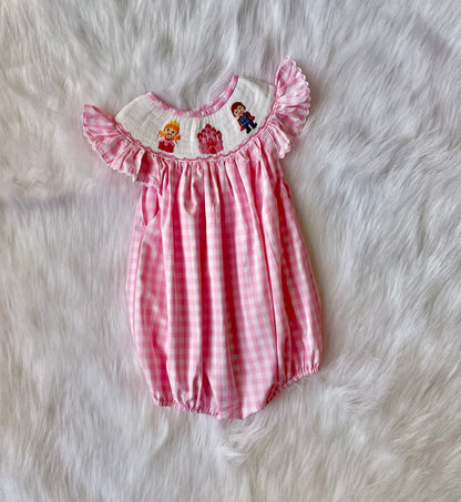 Smocked Sleeping Princess Bubble with Pink Check